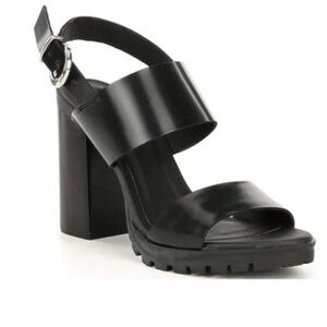 Steve Madden Women's Emil Ankle Strap Heeled Dress Sandals Black Leather Sz. 9.5